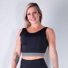 Cropped Preto sem Bojo com Elástico Preto e Branco