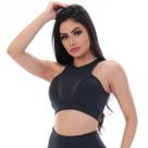 Cropped Preto sem Bojo com Tela de Poliamida