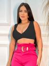 Cropped Regata Feminino Decote V Ribana Top Blusa Decotada