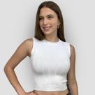 Cropped Regatinha Canelado Verão Tricô Fashion com Elástico