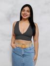 Cropped Top Alça Decote V Tecido Canelado