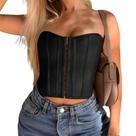 Cropped Top Blusa Bustier Tipo Corset Com Barbatanas Modelador Luxo Preto M900