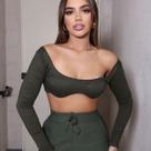Cropped Top Canelado Feminino Manga Longa com Bojo - Diversas Cores