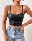 Cropped Top material sintético Feminino Decote Ajustavel Ilhós Festa
