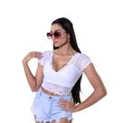 Cropped Top Renda Manguinha Manga Curta Bojo Rendado Blogueira Promo