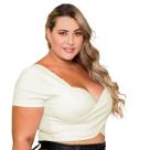 Cropped Transpassado Com Manga Alfaiataria Plus Size