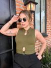 Cropped Verde Militar com Fivela Dourada - Tamanho Único