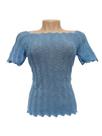 Cropped Zig Zag Blusa Feminina Gola Canoa Moda Tricô Primavera Verão
