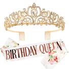 Crown Tiara Gold Prom Queen para mulheres com faixa de aniversário