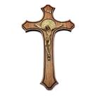 Crucifixo Arabesco Madeira Medalha de São Bento Parede Dourado