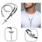 Crucifixo colar de pescoço masculino são miguel arcanjo dezena com cordão hematita Crucifixo colar de pescoço masculino são miguel arcanjo dezena com cordão hematita