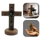 Crucifixo Cruz De Mesa e Parede Medalha de São Bento Madeira 12 cm Crucifixo Cruz De Mesa e Parede Medalha de São Bento Madeira 12 cm