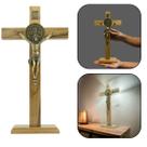 Crucifixo Cruz de Mesa e Parede Medalha de São Bento Madeira 34 cm Crucifixo Cruz de Mesa e Parede Medalha de São Bento Madeira 34 cm
