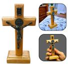 Crucifixo Cruz de Mesa Medalha de São Bento Madeira 14 cm Crucifixo Cruz de Mesa Medalha de São Bento Madeira 14 cm