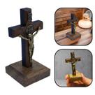 Crucifixo Cruz Mesa Medalha São Miguel Arcanjo Madeira 7 cm
