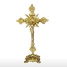 Crucifixo Dourado Bronze Altar Mesa Trabalhado Igreja 32 Cm