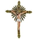 Crucifixo Jesus 52Cm barroco com dourado - Inquebrável de borracha