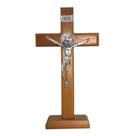 Crucifixo P/ Mesa/Parede Em Madeira C/ Medalha De São Bento Em Metal Nas Cores Ouro/Prata/Onix 28cm Crucifixo P/ Mesa/Parede Em Madeira C/ Medalha De São Bento Em Metal Nas Cores Ouro/Prata/Onix 28cm