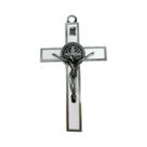 Cruz De Parede De Metal São Bento Em Preto, Branco E Marrom 5x2.7 Polegadas Presente De Páscoa Arte