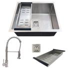 Cuba 44x44cm quadrada inox 304 e torneira gourmet escovada
