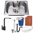 Cuba 50x40cm inox304 com torneira slim black tábua e lixeira