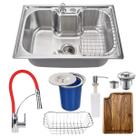 Cuba 60x42 inox 304 com torneira + tábua de corte e lixeira