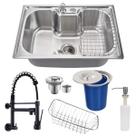 Cuba 60x42cm inox 304 + torneira de parede preta e lixeira