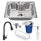 Cuba 60x42cm inox 304 + torneira extensível preta e lixeira