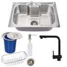Cuba 60x42cm inox escovado+ torneira gourmet preta e lixeira