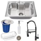 Cuba 60x42cm inox escovado+ torneira gourmet preta e lixeira