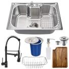 Cuba 60x42cm inox304 +torneira gourmet black tábua e lixeira