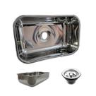 CUBA AÇO INOX N2 430 56X34X17cm PARA COZINHA COM ACABAMENTO POLIDO COM VÁLVULA E SIFÃO DE EMBUTIR