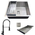 Cuba cozinha 44x44cm aço inox 304 e torneira gourmet preta