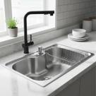 Cuba cozinha 50x40 inox escovado + torneira extensível preta