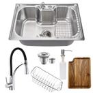 Cuba cozinha 60x42cm inox 304 com torneira flexível e tábua