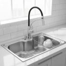 Cuba cozinha 60x42cm inox escovado + torneira flexível preta