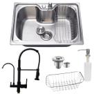 Cuba cozinha 60x42cm inox304 e torneira preta entrada filtro
