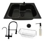 Cuba cozinha aço inox black 60x42cm com torneira para filtro
