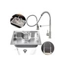 Cuba Cozinha Gourmet Aço Inox 60x42 Cm + Torneira Flexível