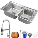 Cuba cozinha gourmet pia dupla aço inox acessórios tábua corte lixeira 5L Torneira gourmet