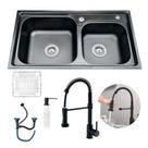 Cuba Cozinha Gourmet Pia Dupla Inox Preta Torneira Flexivel