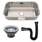 Cuba de Embutir Inox 47x30x14 Aço 304 com Válvula Sifão e Silicone PU
