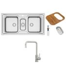 Cuba de Sobrepor Inox Acetinado 100x50cm Marea 2.5C 34 com Acessórios e Misturador Tramontina 93831133 Cuba de Sobrepor Inox Acetinado 100x50cm Marea 2.5C 34 com Acessórios e Misturador Tramontina 93831133