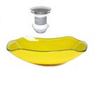 Cuba de vidro abaulada 45cm amarelo + valvula click