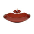 Cuba de vidro abaulada 45cm vermelho cereja + valvula + torneira cascata