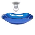 Cuba de vidro abaulada 51cm azul escuro + valvula click