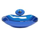 Cuba de vidro abaulada 51cm azul escuro + valvula + torneira cascata