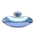 Cuba de vidro abaulada 51cm azul + valvula + torneira cascata