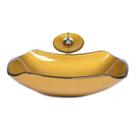 Cuba de vidro abaulada 51cm dourado real + valvula + torneira cascata