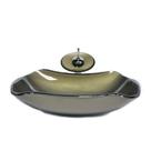 Cuba de vidro abaulada 51cm ouro envelhecido + valvula + torneira cascata